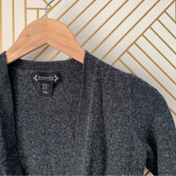 🍀 3/$30 Nanette Lepore extrafine merino wool blend cardigan sweater gray grey XS - Picture 6 of 9